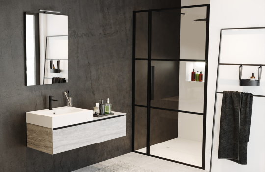 Shower-doors-Grid_Livit Velvet Top__3_ shower door XL_Velvet Sole showerfloor_atmospheric photo_3_2024.jpg