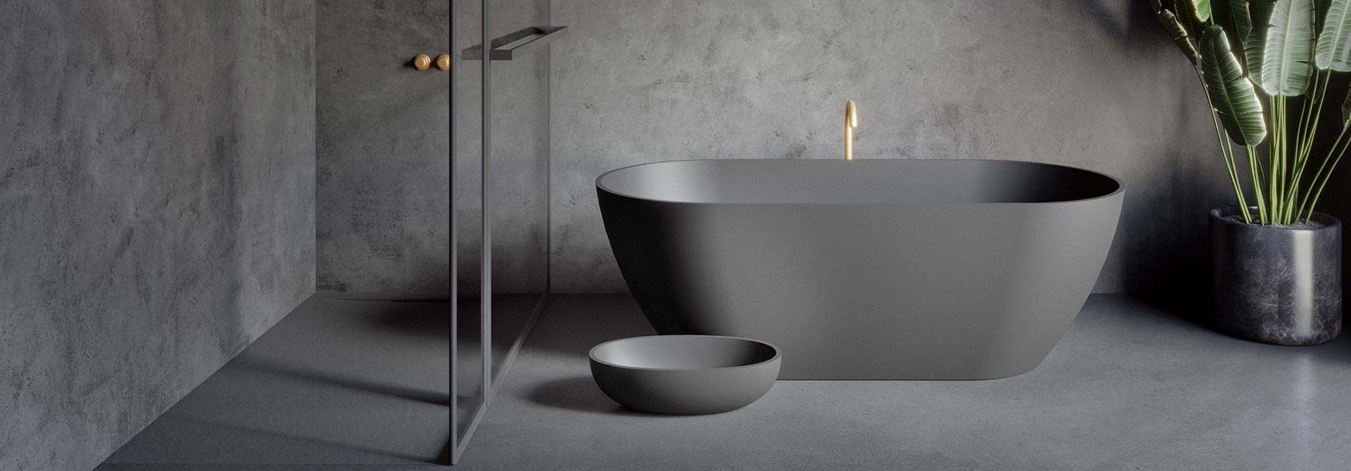 Go for a concrete look bathroom with our products!