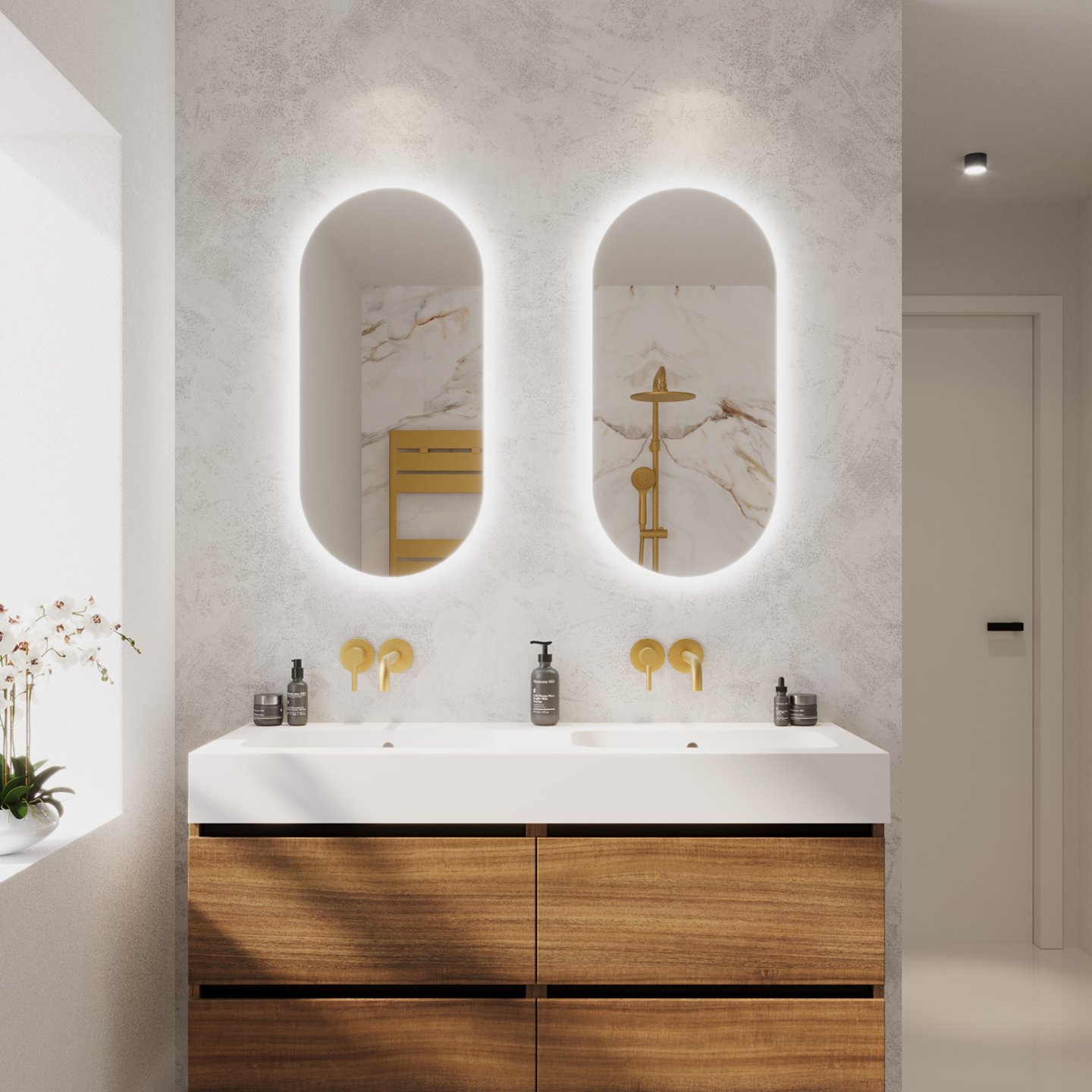 AICA Miroir De Salle De Bain Ovale 45x90cm, Mémoire Et Dimmable Et Anti Buee Ip44 Ce Ip44